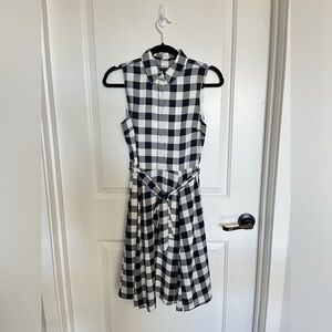 Banana Republic Navy White Gingham Check Collared V-Neck A-Line Dress Size 0